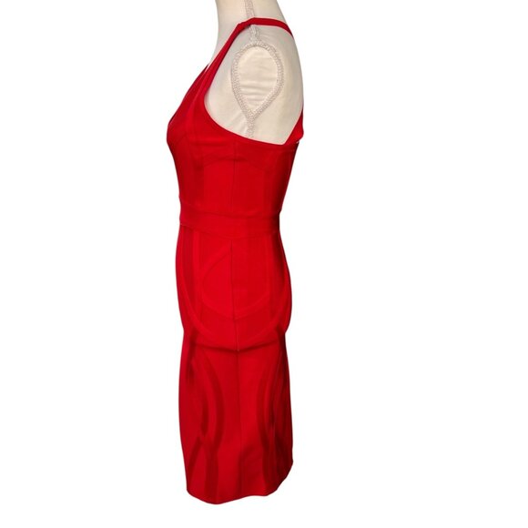 House Of CB London Red Bodycon Halter Dress With Cross Back Red Hot Size Small - Picture 2 of 11